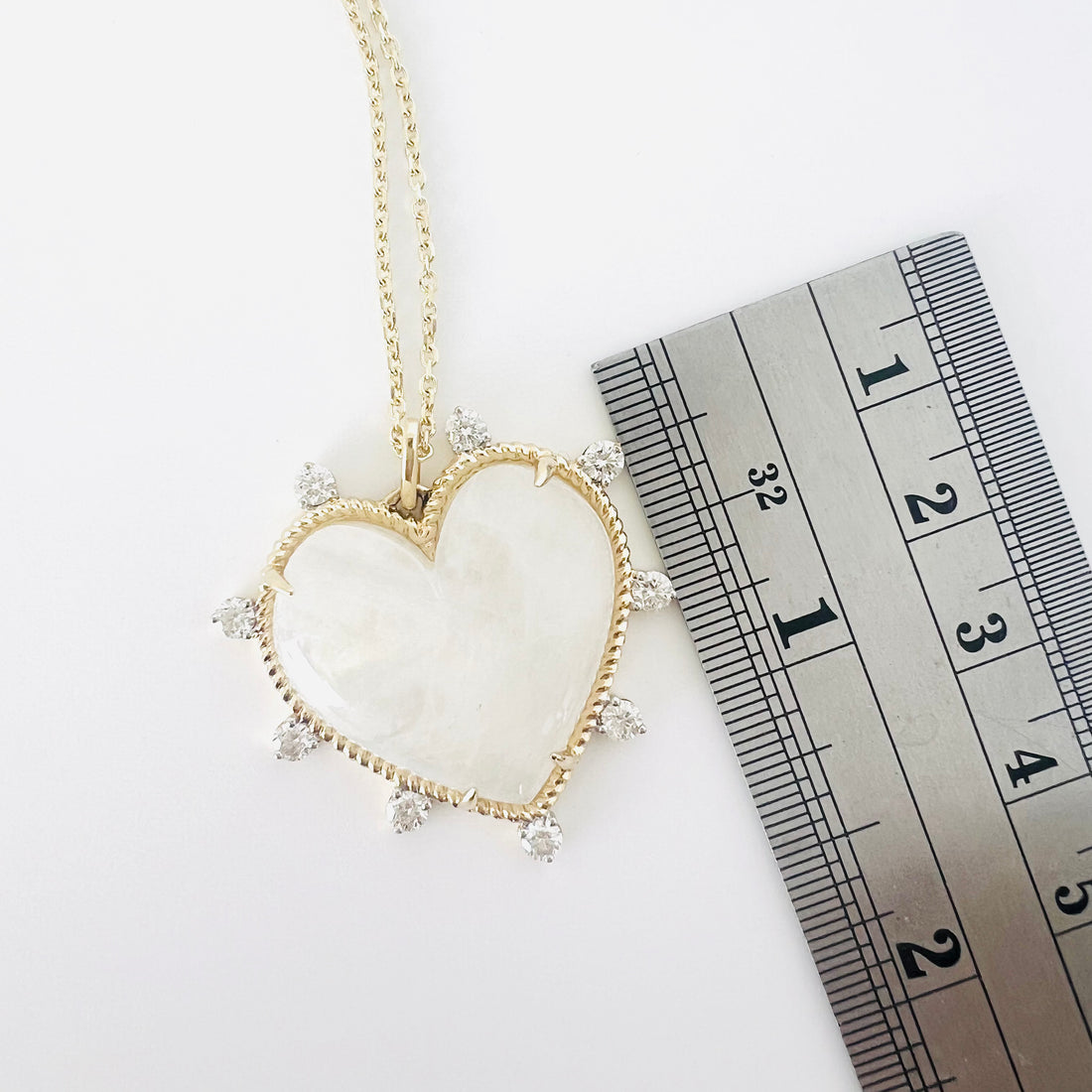 14k gold, diamond and moonstone heart pendant