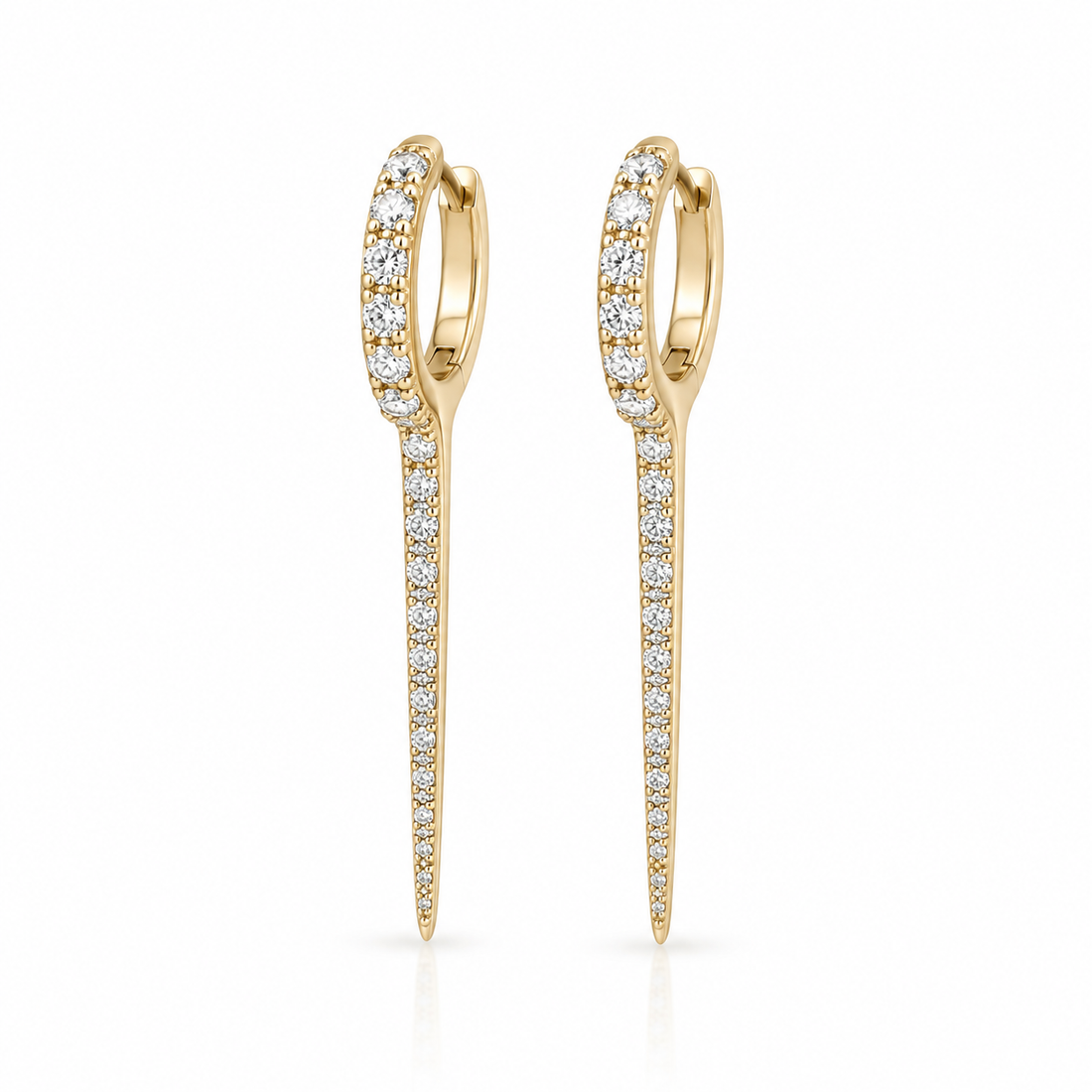14K Gold Long Diamond Dagger Huggie Earrings
