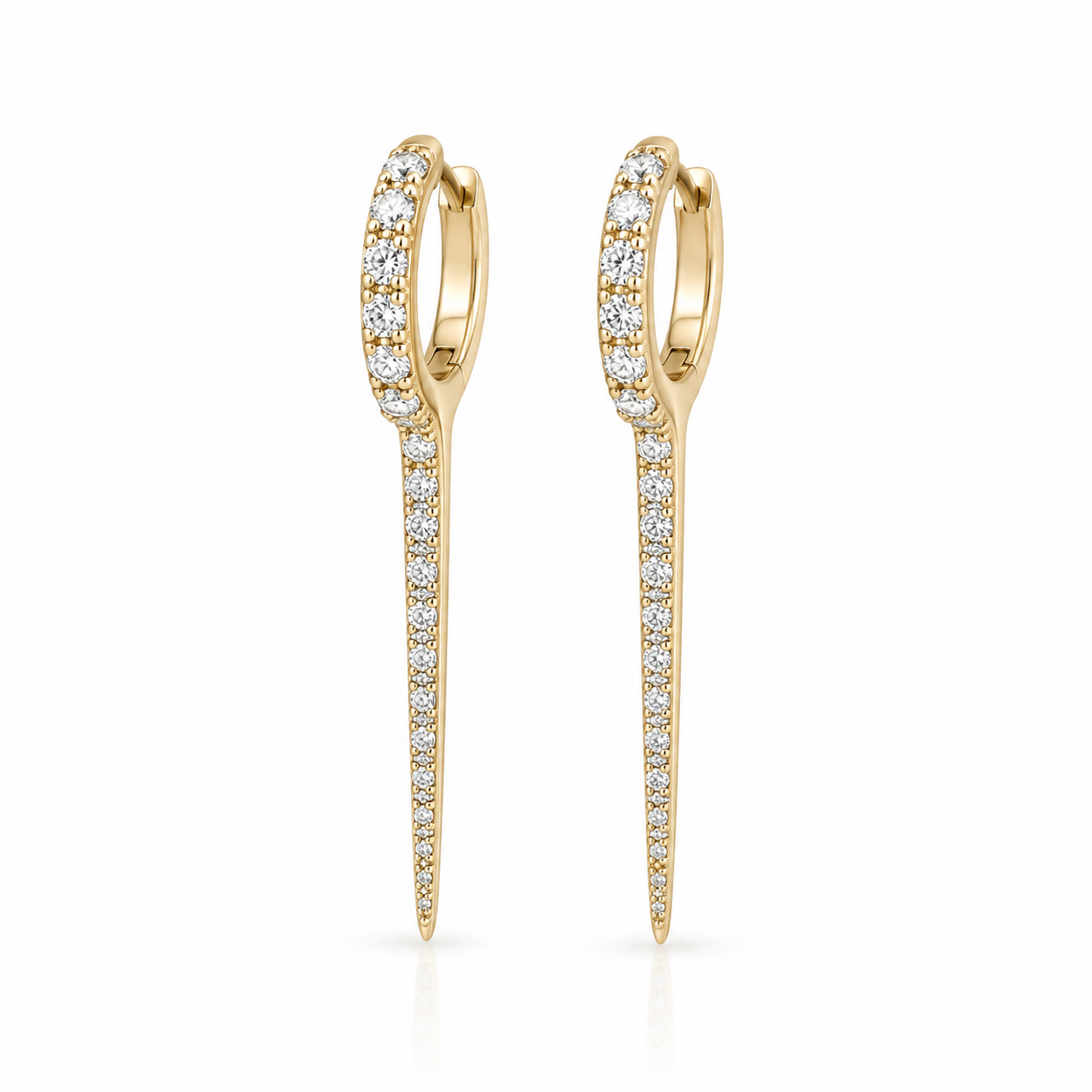 14K Gold Long Diamond Dagger Huggie Earrings