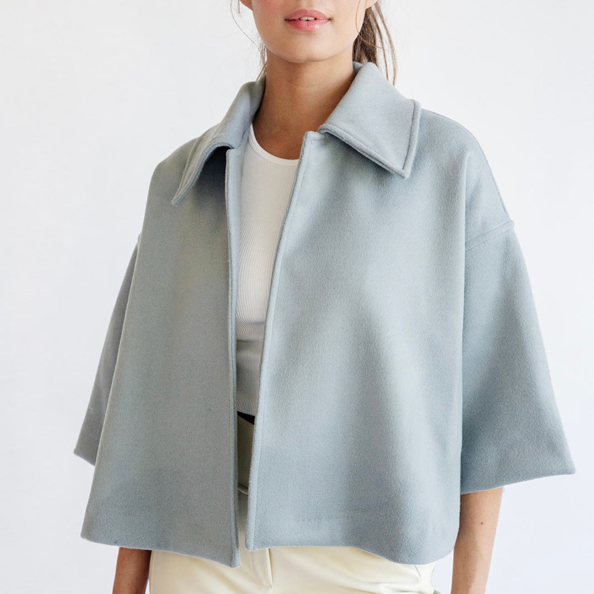 the CLAUDETTE coat in powder blue