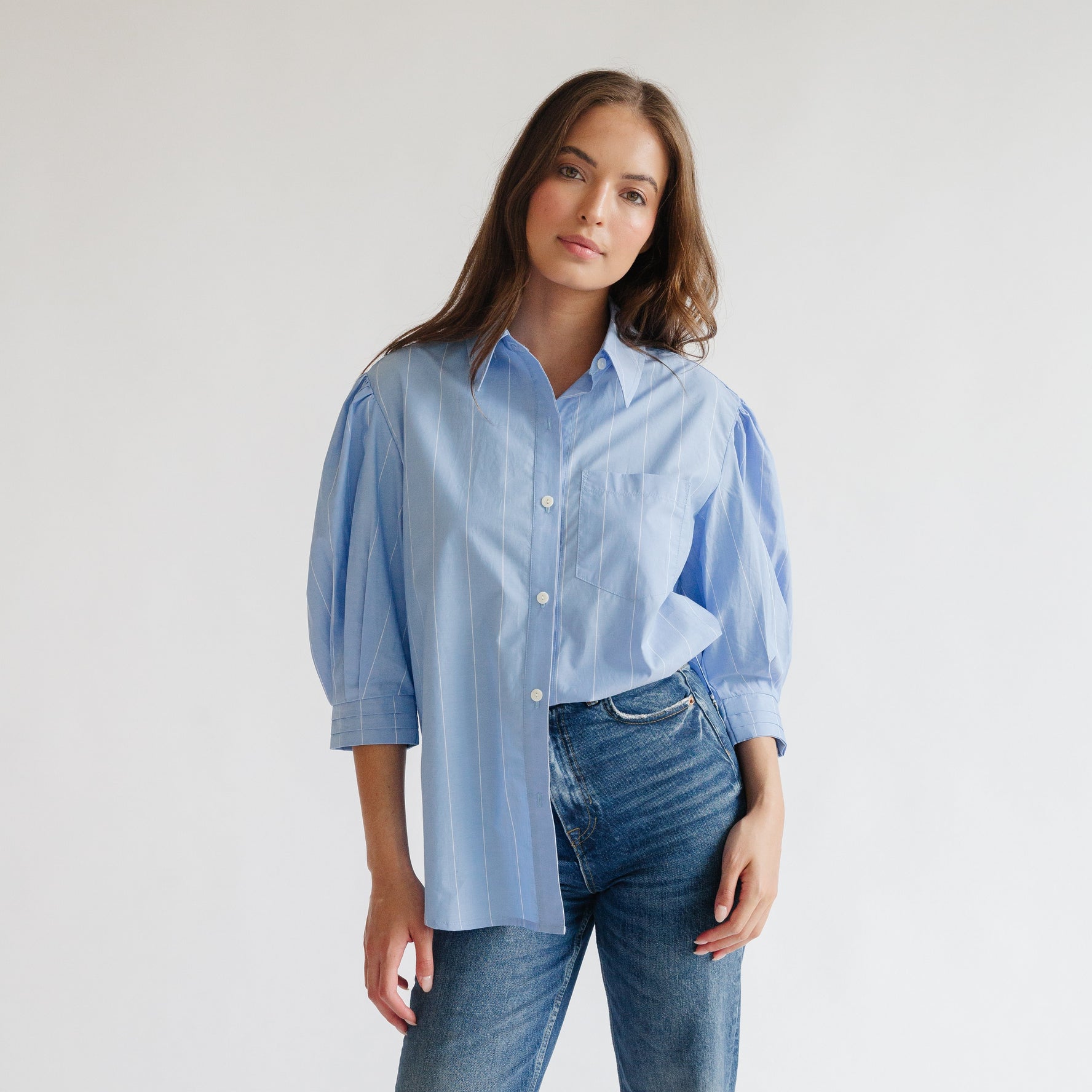 the JILL top in blue stripe