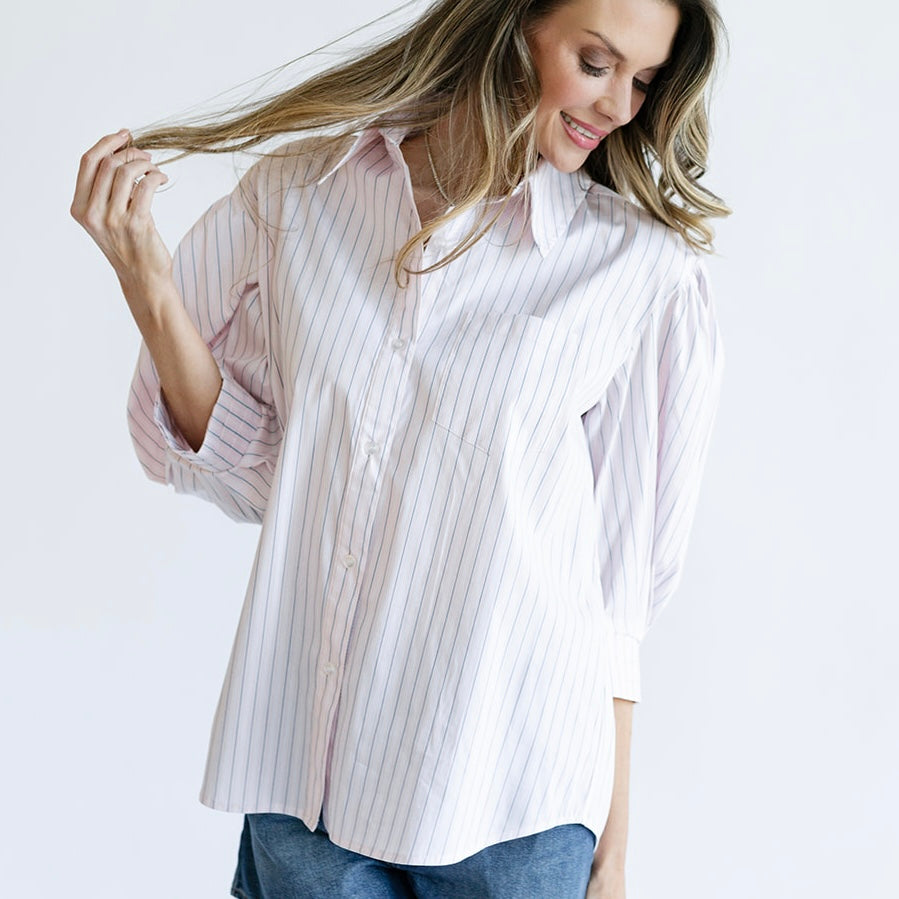 the JILL top in pink stripe