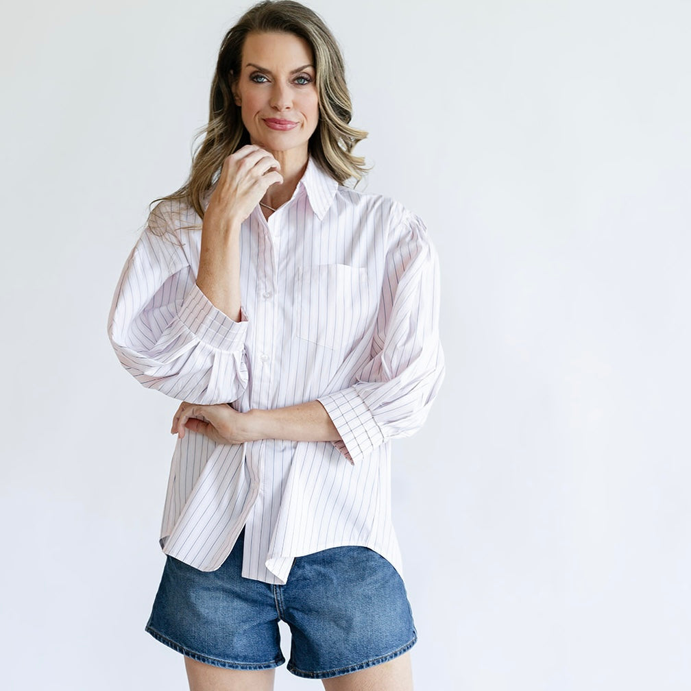 the JILL top in pink stripe