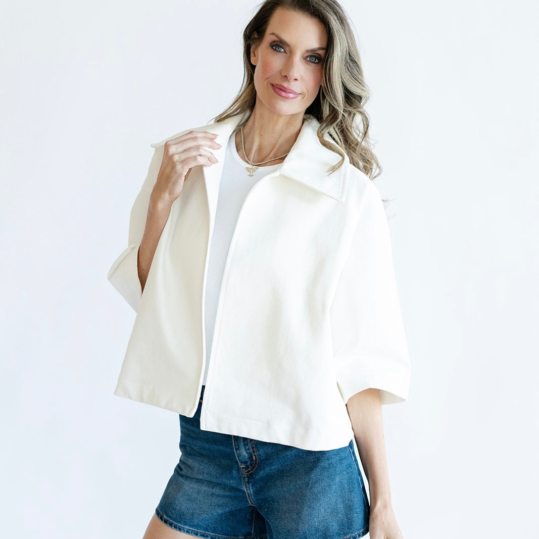 CLAUDETTE coat in lux white denim