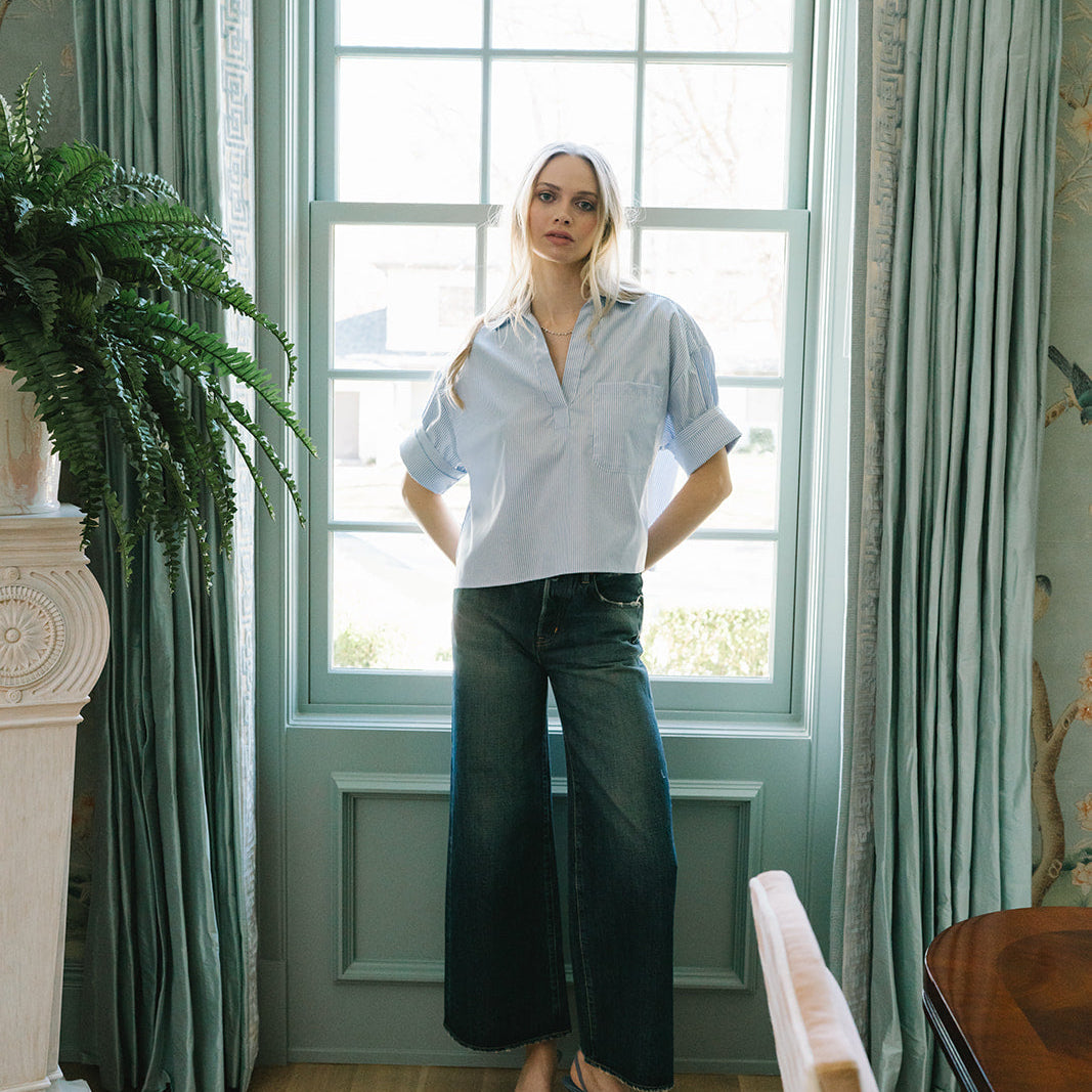 The ROSE Top in Blue Pinstripe