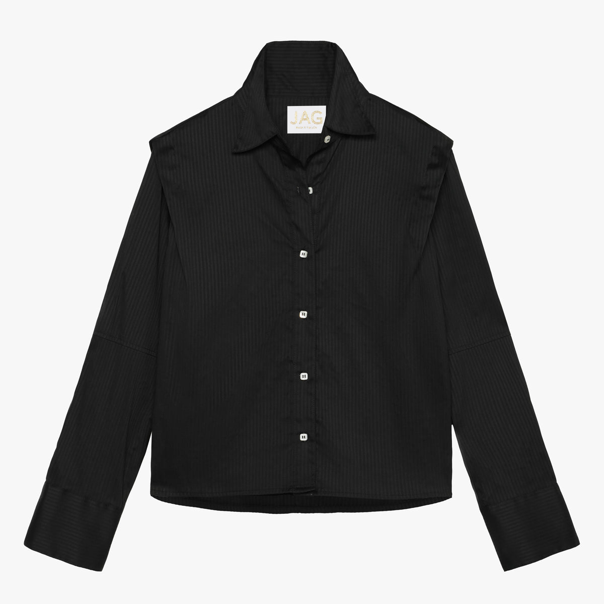 The GEORGETTE Top in Black Tone-on-Tone Stripe
