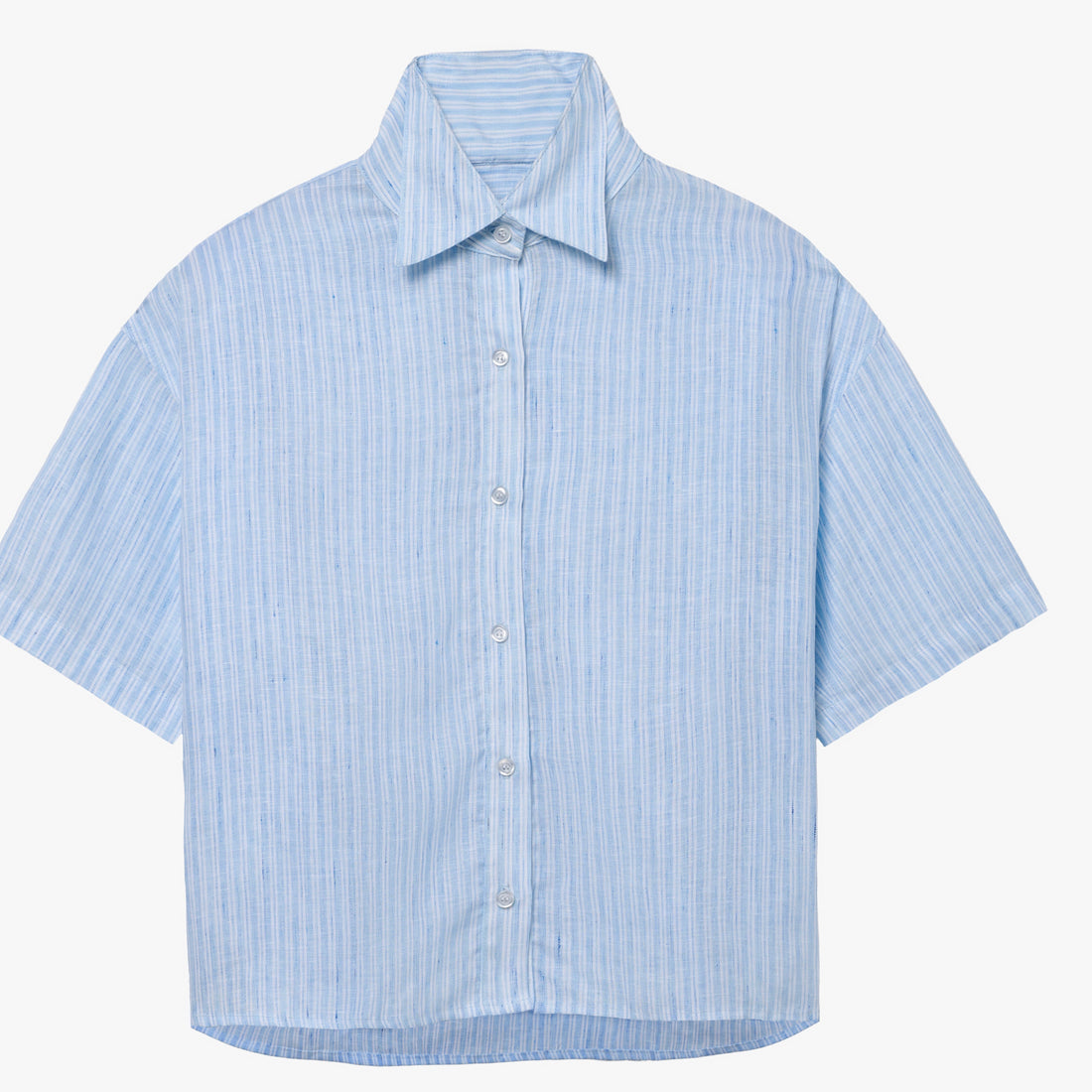 the GEORGIE top in blue and white linen