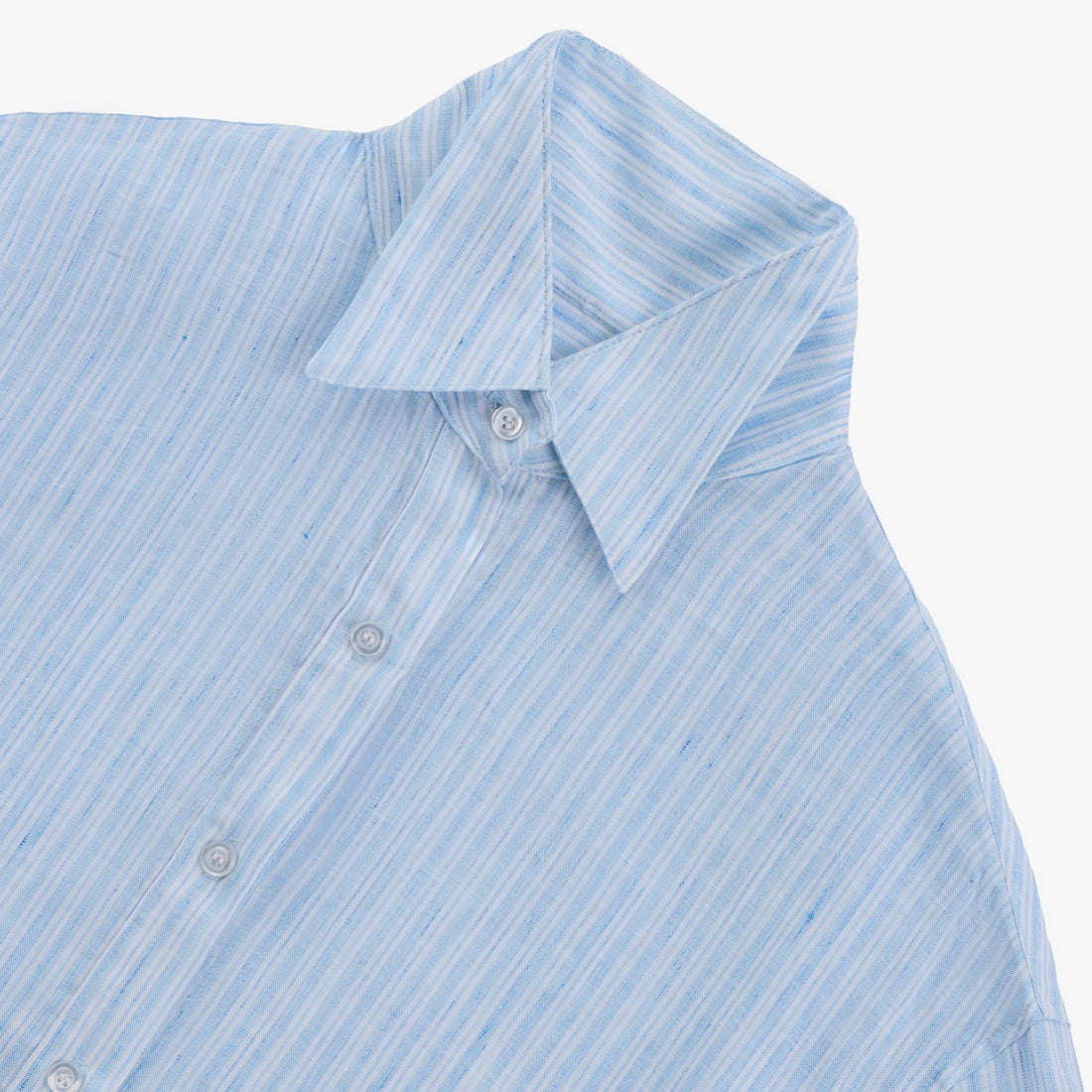 the GEORGIE top in blue and white linen