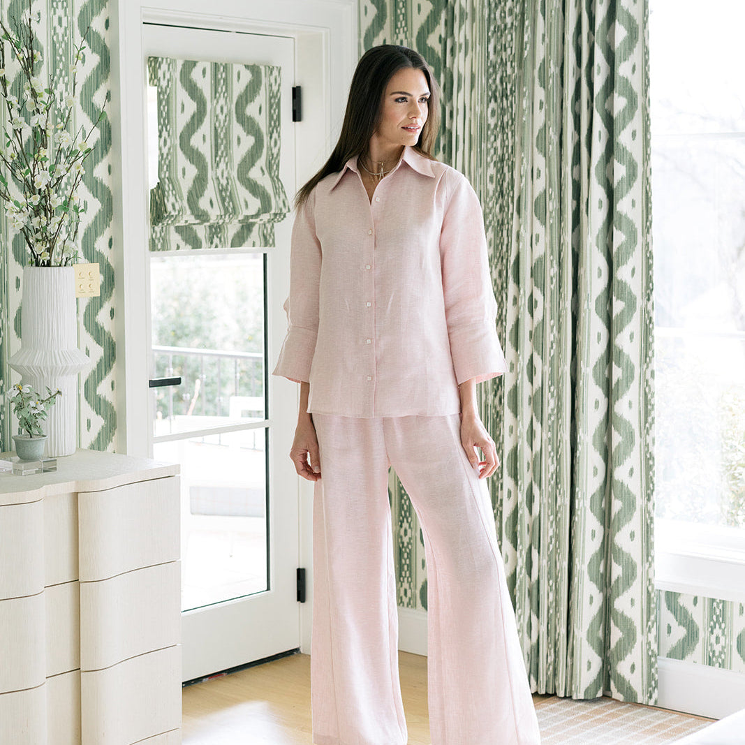 the HATTIE top in pale pink linen