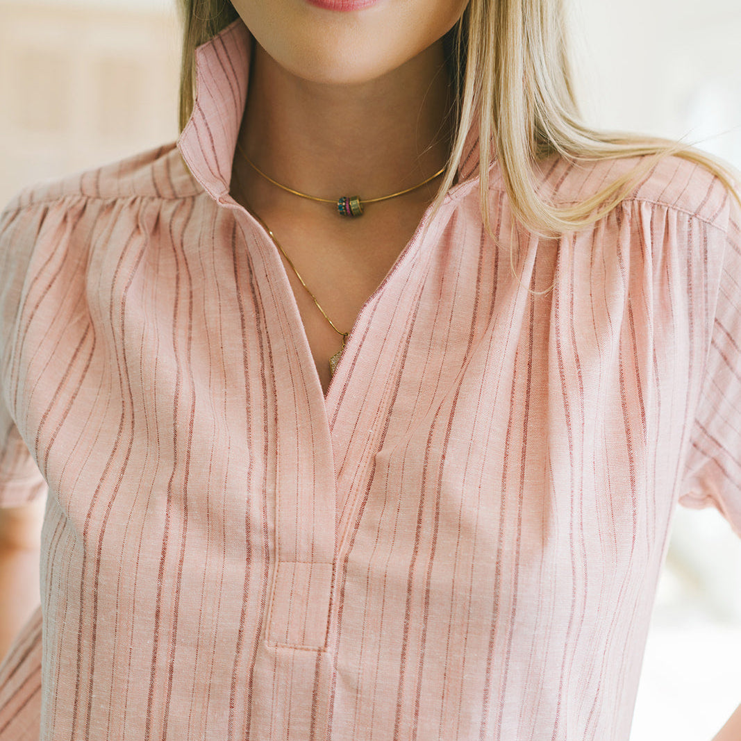 the ADDIE top in pink/pink stripe linen