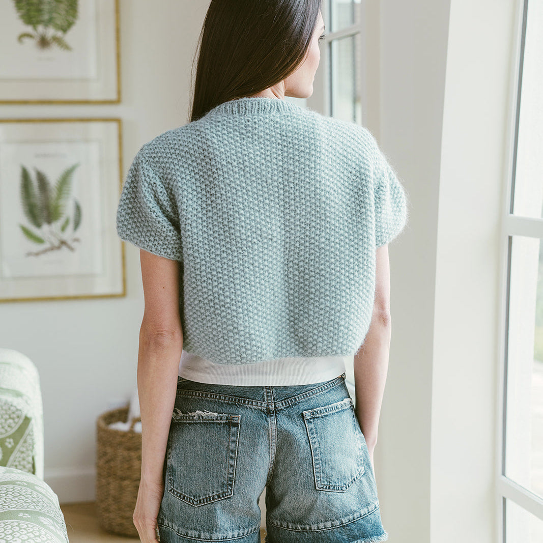 Alpaca short sleeved cardigan in sage green