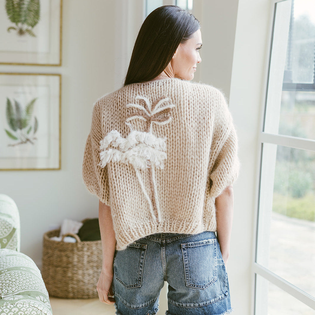 Alpaca short sleeved cardigan in camel