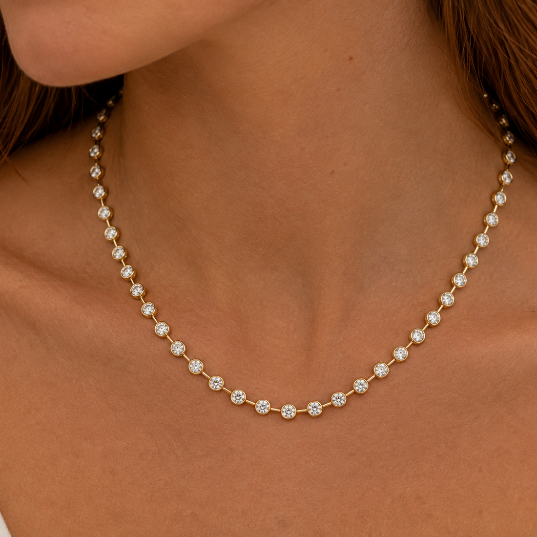 14K Gold Lab Diamond Bezel Tennis Necklace, 17ctw