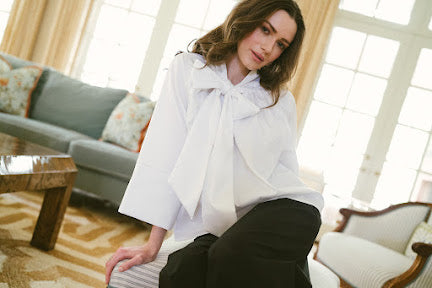 Penelope White Cotton Bow-Neck Top