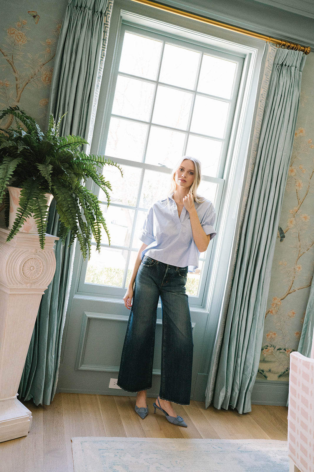 The ROSE Top in Blue Pinstripe