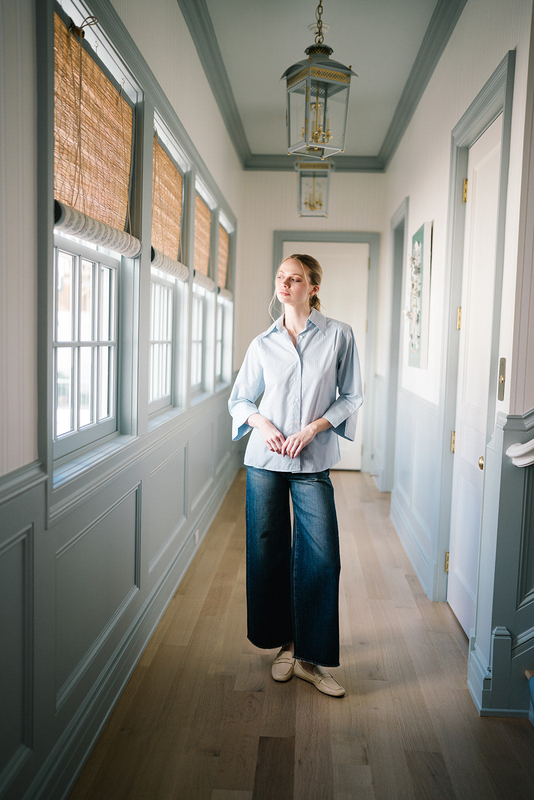 The HATTIE Top in Light Blue Stripe