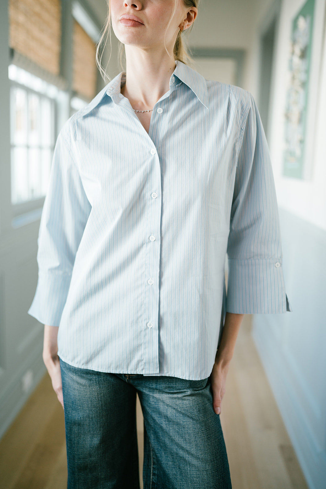 The HATTIE Top in Light Blue Stripe