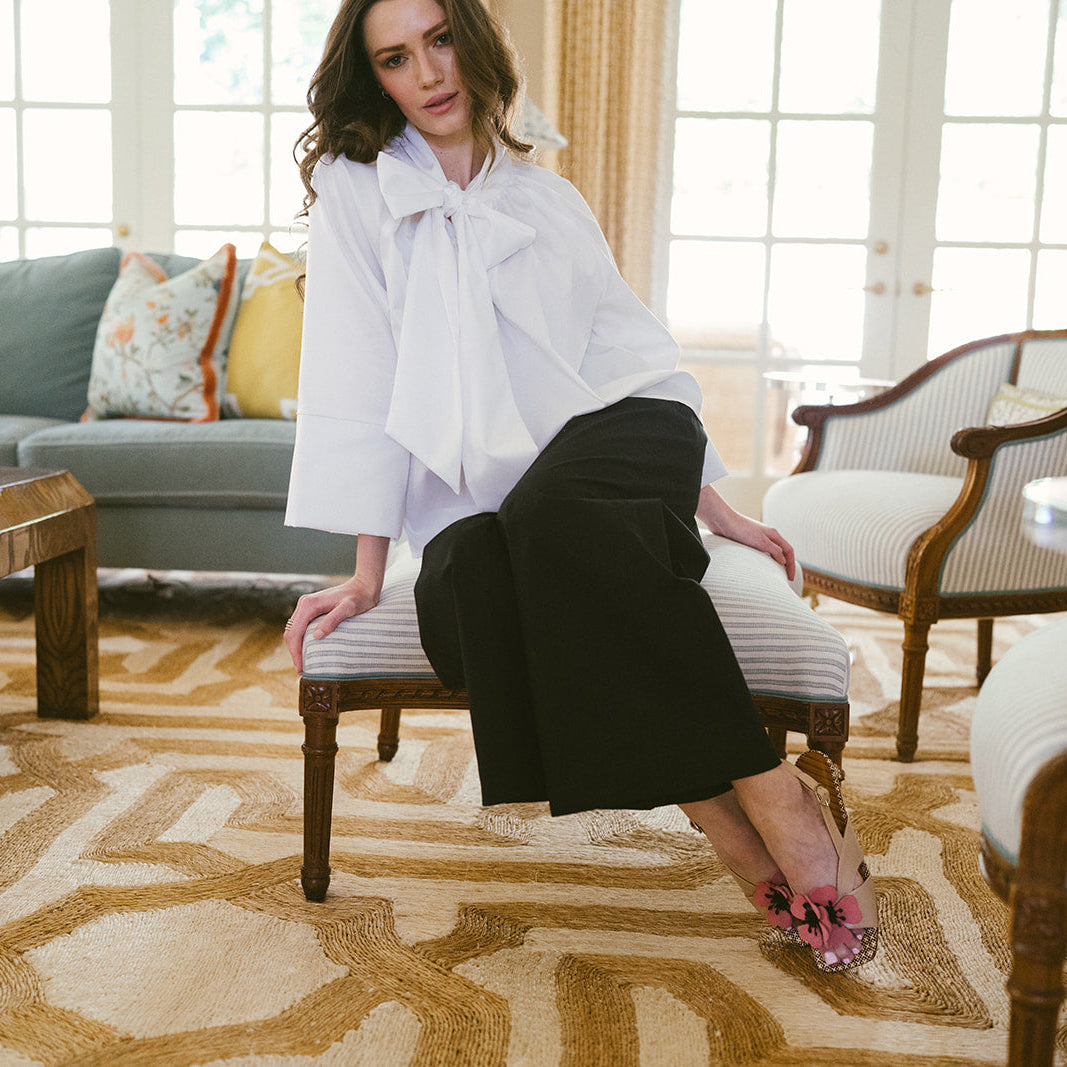 Penelope White Cotton Bow-Neck Top