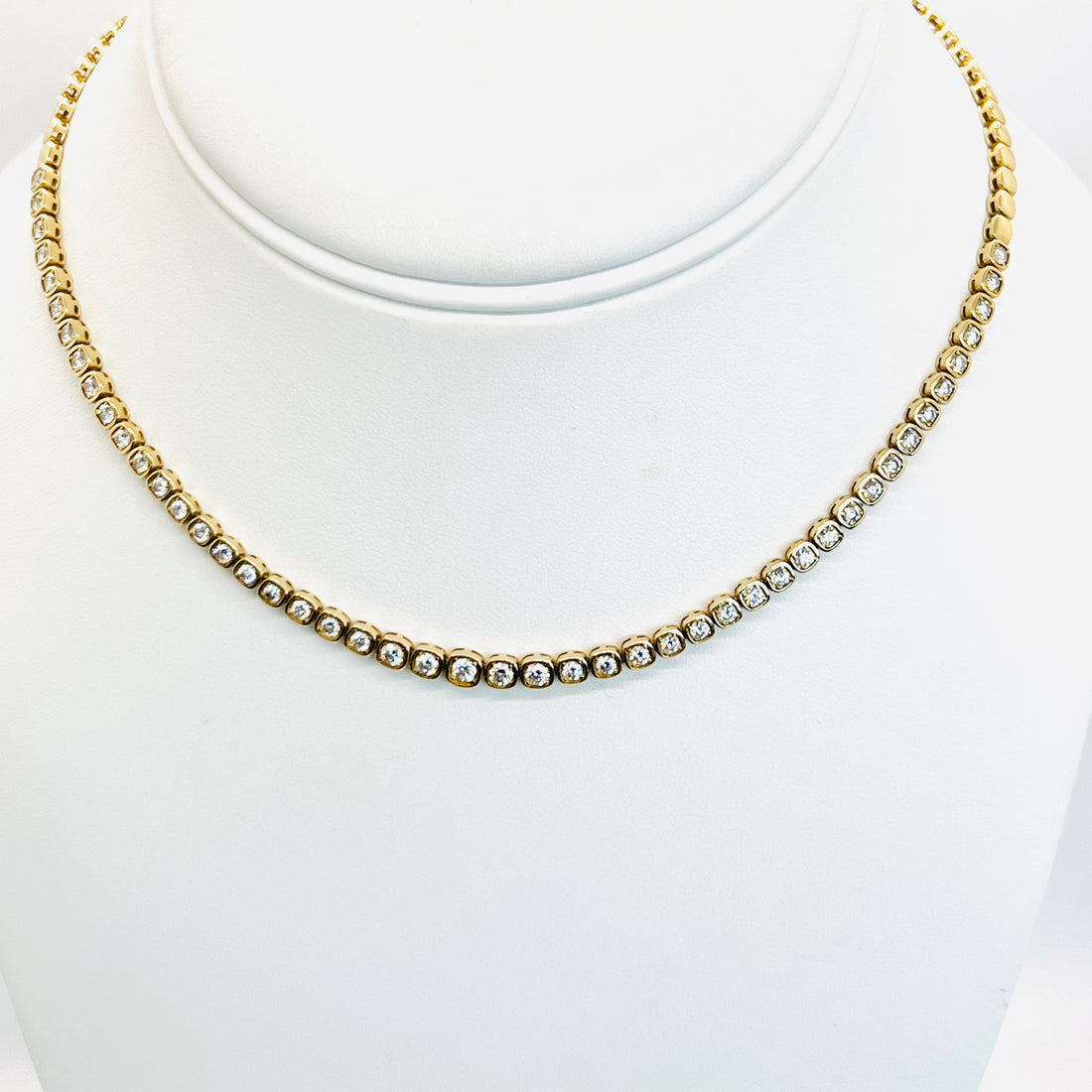 14k gold diamond square bezel tennis necklace