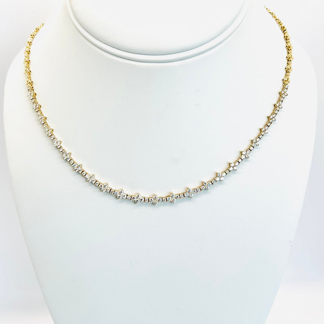 14k gold diamond flower tennis necklace