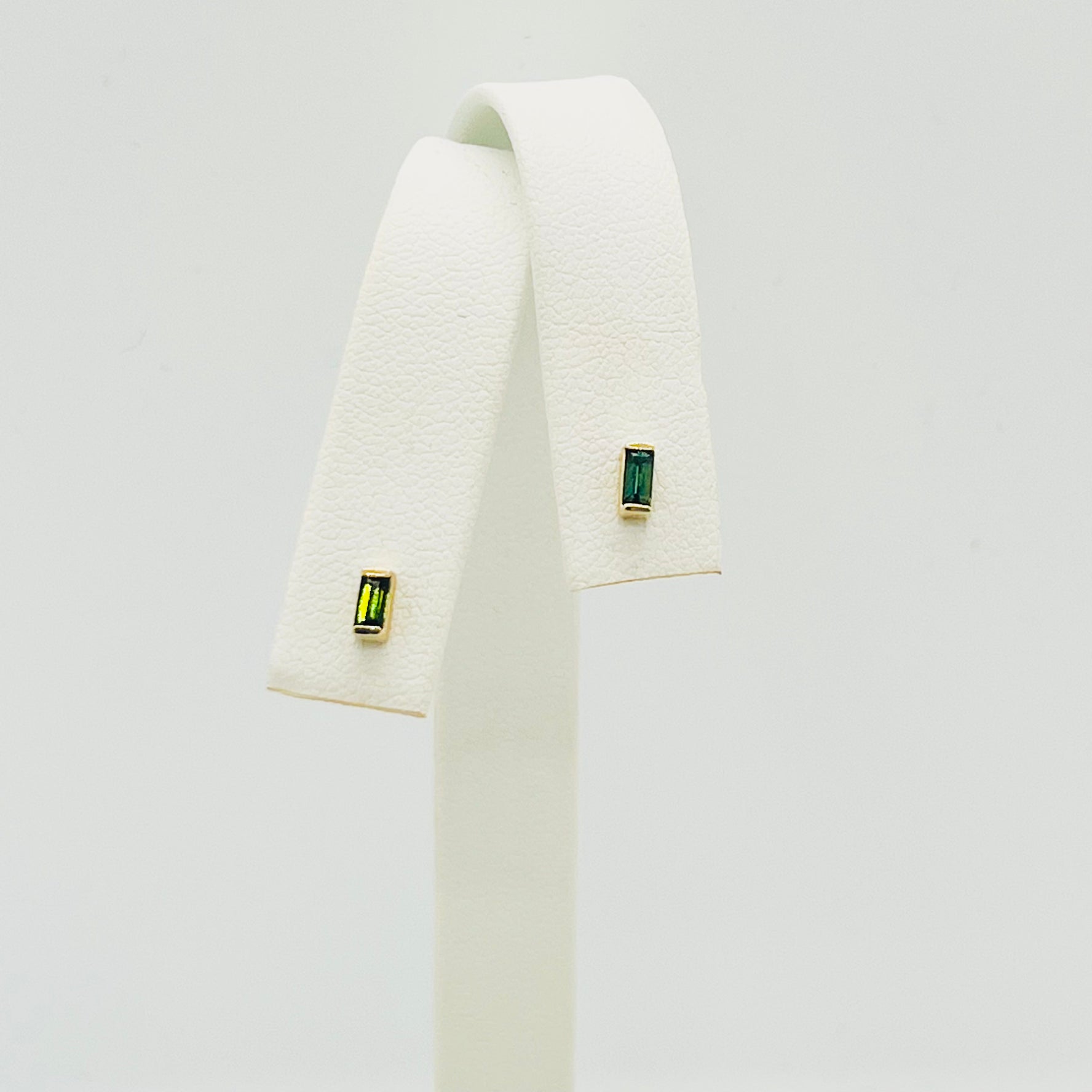 green tourmaline baguette studs