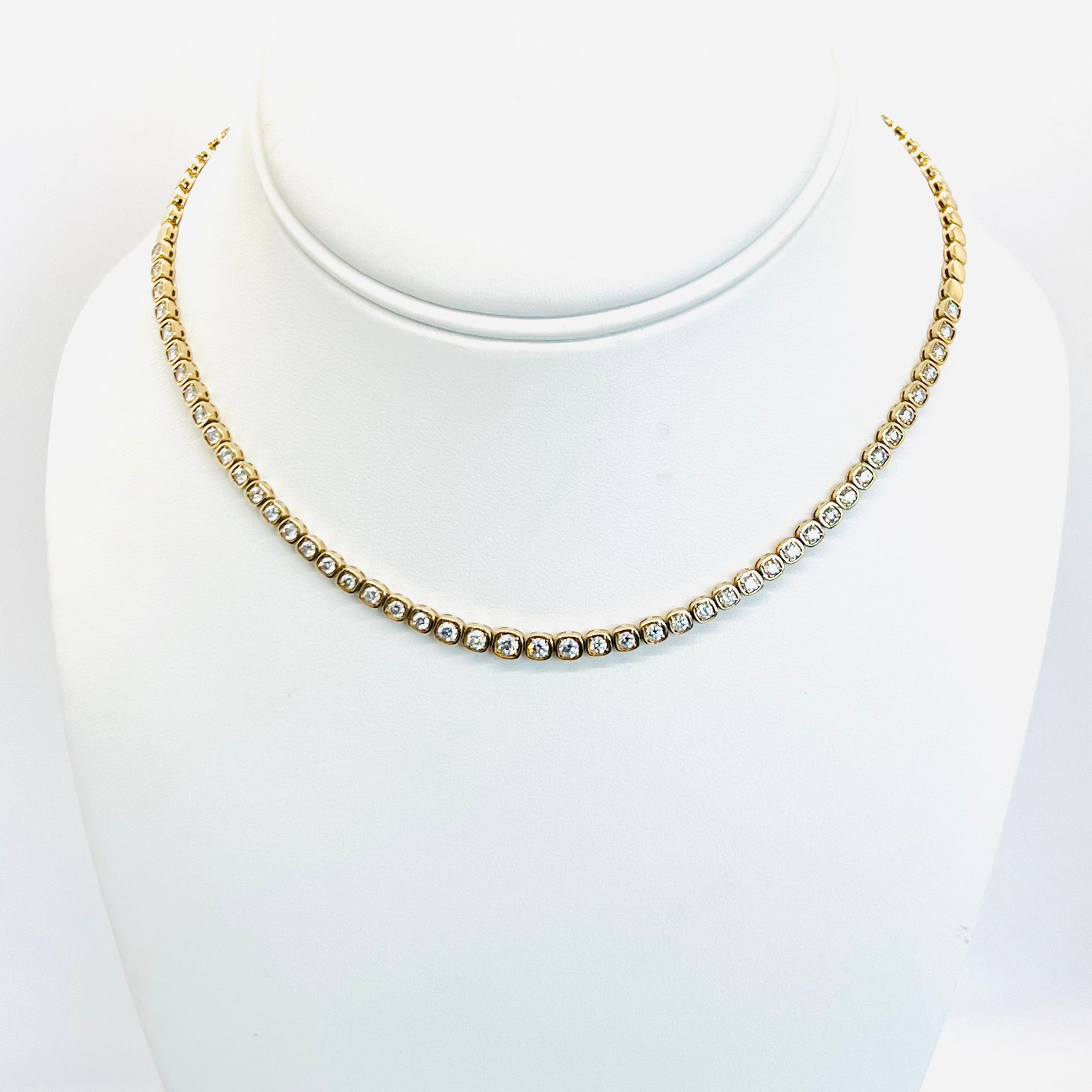 14k gold diamond square bezel tennis necklace