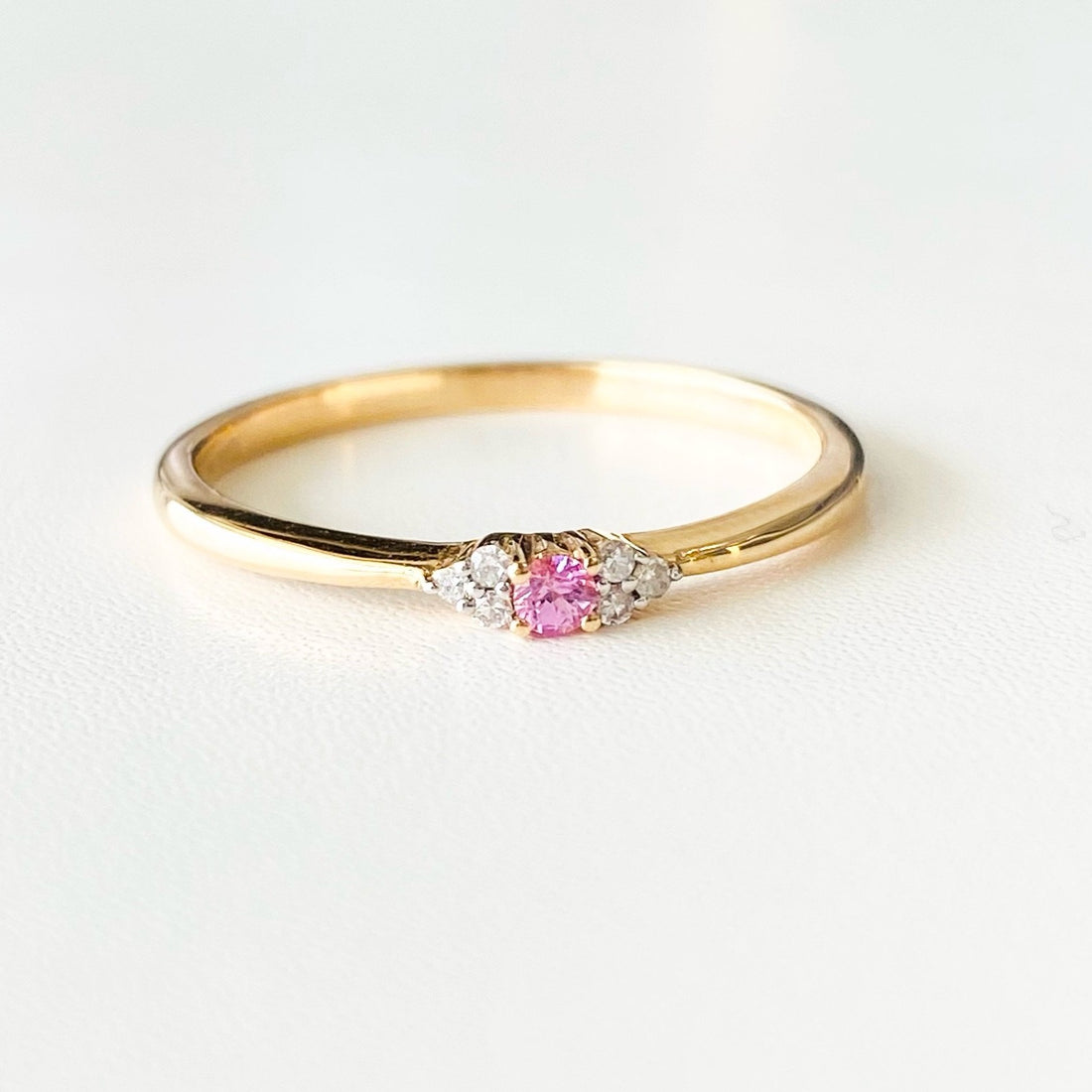 pink sapphire and diamond stacking ring