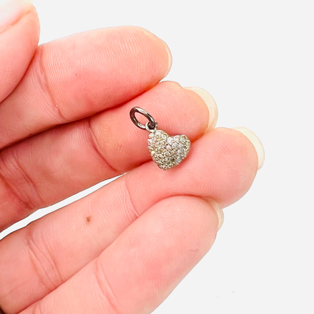 oxidized silver heart with pave diamonds