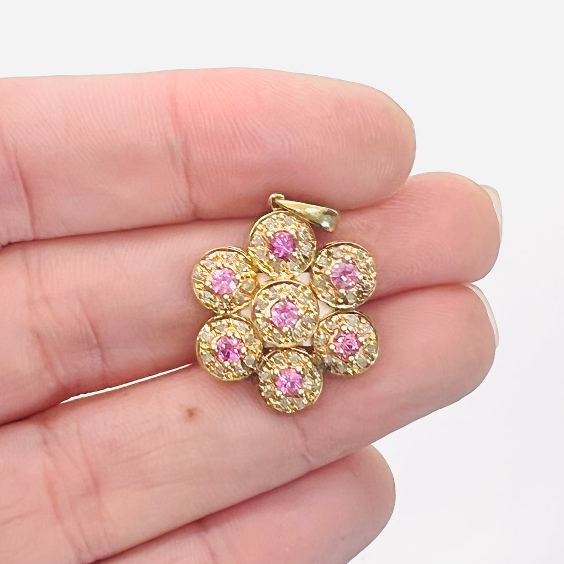 14k pink sapphire flower charm