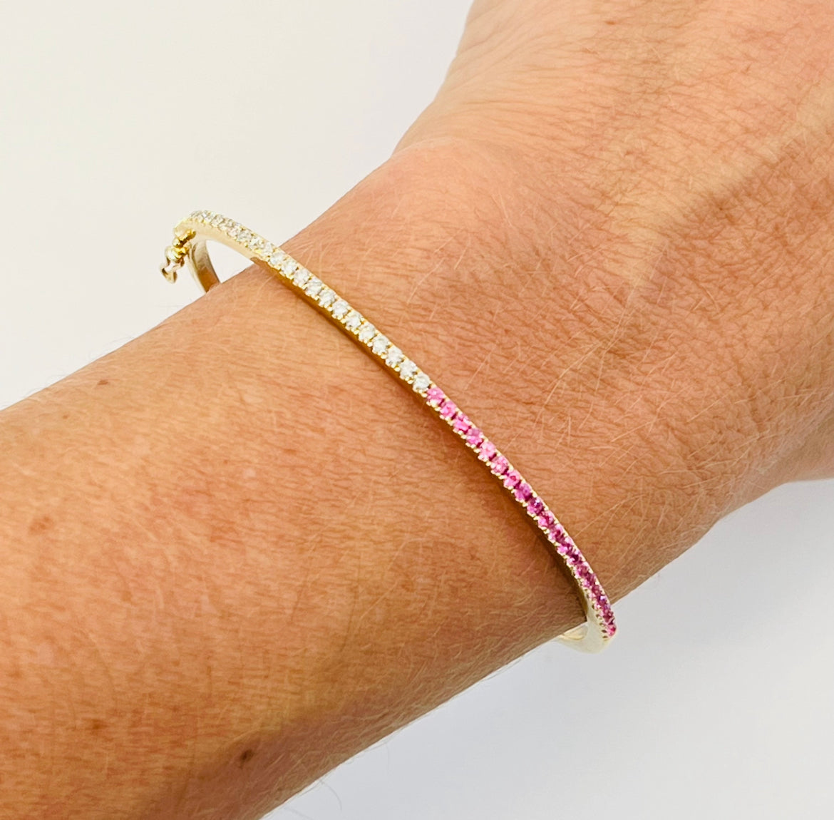 diamond and pink sapphire bangle bracelet