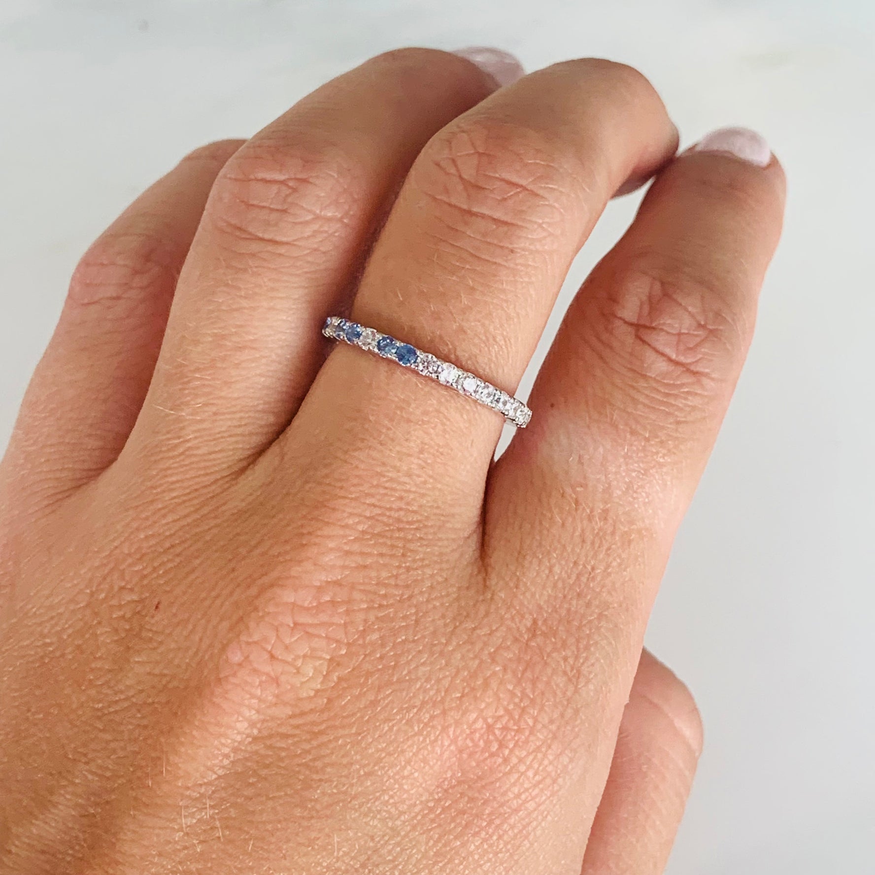 pave and blue duo ring