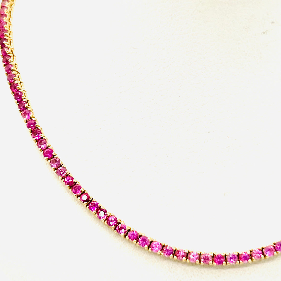 full length pink sapphire tennis necklace